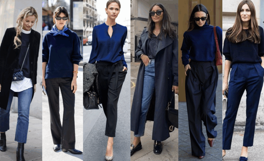 indossare blu e nero outfit